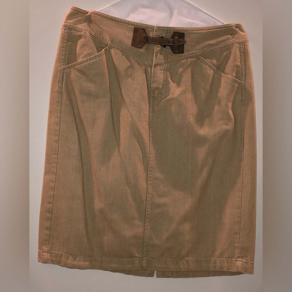 Lauren Ralph Lauren Khaki Equestrian Style Knee Length Skirt w/ Horse Bit Buckle